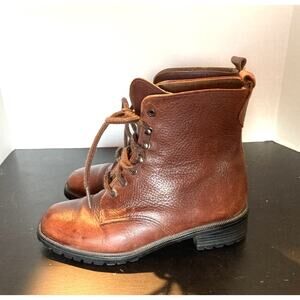 Eddie Bauer Brown Leather Vintage 90s Lace front Boots size 6.5 women